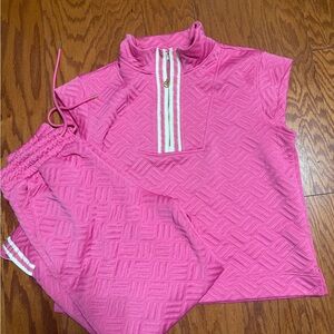 Mary Square Pink Quilted Short Sleeve Top and Pant Set